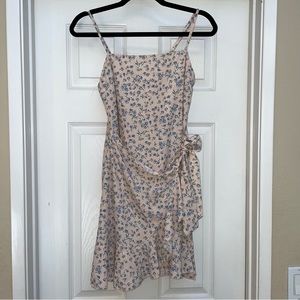 Woman's Mini Floral Wrap Dress, Sleeveless, High neck, Pink & Blue, 12